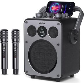 Karaoke Machine for Adults with 2 UHF Wireless Microphones, 200W Portable Bluetooth Karaoke Speaker PA System with Sound Effects, EQ, Recording, Aux, USB, TF Card and Instrument Input, Black