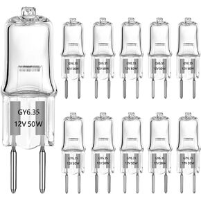 GY6.35 Halogen Light Bulbs 12 Volt 50 Watt, 10 Pack 2 Pin GY6.35 Base Bulb, Replacement T4 Tubular JCD Type Bulb for Ceiling Lights, Table Lamp, Chandelier, 2700K Warm White, Dimmable