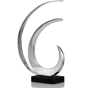 Modern Day Accents 3578 Oleada Wave Sculpture, Abstract Sculpture, Silver Art Statues, Sculptures Home Decor, Home or Office, Table, Desk Decor, 18" H