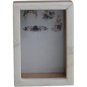 Creative Co-Op Marble and Wood Shadow Box, White and Natural Photo Frame