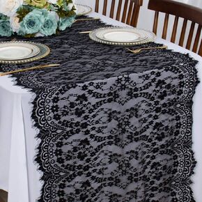 AMZLOKAE Lace Table Cloth Runner 30x120 Black Rustic Table Runner Soft Nylon Lace for Party Vintage Lace Table Overlays Floral Lace Table Runner Embroidered Lace Table Linen for Dining Room