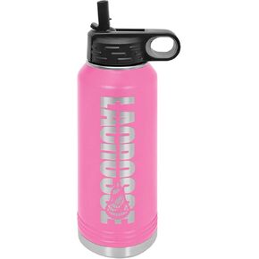 Lacrosse Water Bottle - Lacrosse Gift - 32oz Insulated Engraved Stainless Steel Flip Top with Straw Black