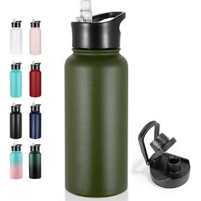 24oz Insulated Water Bottle with Straw Lid, Stainless Steel Metal Water Bottle with Straw & Wide Mouth Lid, Double Wall Vacuum Water Bottle for Hiking Camping, Lavender 4 Pack