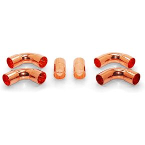 HVACR OD 7/8" (HVAC Outer Dimension) 3/4" (Plumbing Inner Dimension) - Long Radius Copper Kit: (2) Coupling,(2) 90s,(2) Street 90s