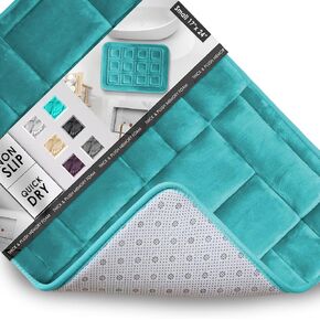 Clara Clark Bathroom Rugs, Velvet Memory Foam Bath Mat, Non-Slip Bath Rugs, Machine Wash, Dries Quickly, Ultra Soft Plush Bath Mats for Bathroom, Tiled - Gray