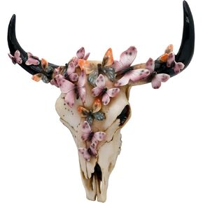 alikiki Faux Animal Cow Skull-Decor - Dream Butterfly Bull Head Wall Decor for Girls Western Bedroom Living-Room Wall Decor Home Boho Longhorn Steer Skull Wall Mount Hanging Sculpture