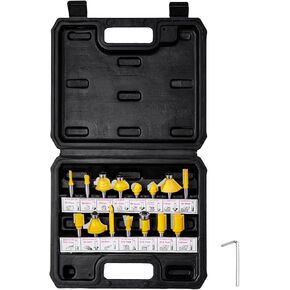 VEVOR Router Bits Set, 15 Pieces, Carbide Router Bit Kit with 1/4 Inch Shank, Plastic Carrying Case, Woodworking Tools for Professional and Beginners Carpenter, for Wood MDF Particle Board Plywood