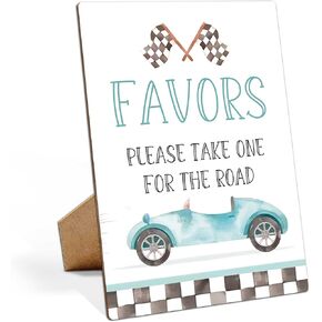 Race Car Birthday Party Signs, Favors Please Take One for the Road, 8×11 Wooden Play Sign with Stand, Race Car Birthday Party Decorations,Race Car Birthday Party Supplies - LP072