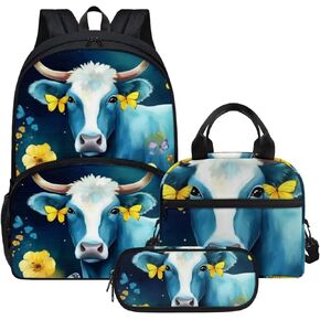 Cute Girls Backpack with Lunch Box Pencil Case Multi Pockets Large Green Floral Horse School Backpack and Lunch Bag Set for Girls Student Lightweight Basic Comfy Book Bag 17 Inch