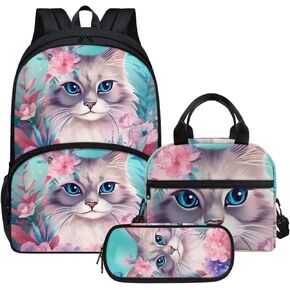Cute Girls Backpack with Lunch Box Pencil Case Multi Pockets Large Green Floral Horse School Backpack and Lunch Bag Set for Girls Student Lightweight Basic Comfy Book Bag 17 Inch