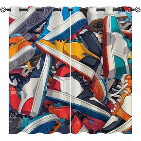 Sneakerl Shoes Blackout Curtains for Boys Teens Home Decor, Basketball Cool Multicolor Sports Funny Grommet Thermal Insulated Drapes Darkening Window Curtain for Bedroom Living Room, 42 x 45 Inch