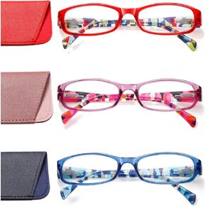 Hubeye Reading Glasses for Women3 pack Fashion Eyeglasses Blue Light Blocking Readers Anti Eyestrain With Leather Case