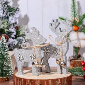 2 Pieces Reindeer Christmas Decor Christmas Deer Desk Decor Indoor Rustic Reindeer Standing Tabletop Decoration Wooden Deer Table Decor for Home Lawn Garden Decor (Yellow Bell)