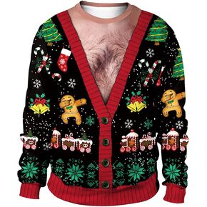 Eciodci Unisex Christmas Ugly Sweatshirt 3D Christmas Tree Xmas Lights Print Pullover Long Sleeve Sweatshirts for Merry Party