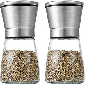 2pcs Stainless Steel Salt and Pepper Grinder Set Refillable Pepper Mill & Salt Mill Set Combo Shakers With Adjustable Coarse Mills Glass Spice Shakers Enjoy Your Favorite Spices(COLOR:as shown)