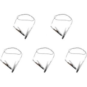 Maxmoral 5PCS Length 17.7 Inch Silver Napkin Clip Chain Metal Dental Bib Holder Clip Bib Holder Napkin Fixing Clip for Dental Bibs Family Canteen Large Party