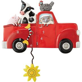 Enesco Allen Designs Farm Truck Filled with Animals Sculpted Pendulum Wall Clock, 7.09 Inch, Multicolor