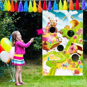 Candy Games Toss Game Candy Toss Game with 3 Bean Bags, Candy Wonderland Sweet Adventures Candy Theme Wall Decoration for Children Lollipop Party Supplies