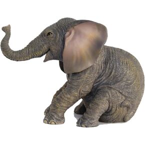US 6.13 Inch Sitting Baby Elephant Decorative Figurine, Bronze Color