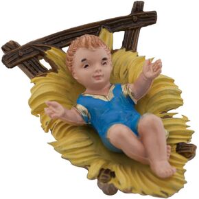 VILLAGE GIFT IMPORTERS Baby Jesus in Crib Figurine - Collectible Statue - Perfect for Nativity Scene - Available in White or Blue - Christian Home Goods (Blue)