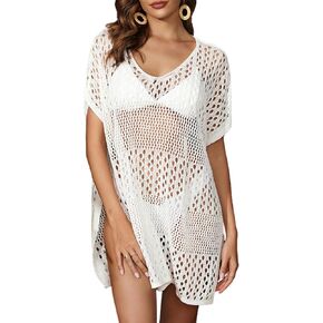 Women Swimsuit Crochet Coverup Swim Cover Ups Bathing Suit Knit Pullover Beach Dress