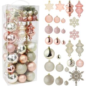 RN'D Christmas Snowflake Ball Ornaments - Christmas Hanging Snowflake and Ball Ornament Bulk Assortment Set with Hooks - 76 Xmas Ornaments and Hooks (White & Silver)