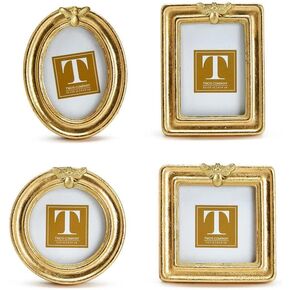 Two's Company Golden Bee Set of 4 Gold Leaf Finish Photo Frames with 4 Styles
