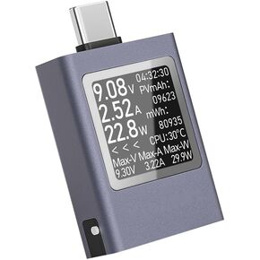 diymore USB C Power Meter, USB C Tester Power Meter,Type C Voltage and Current Tester Meter, Power Bank Capacity,Working Time Ammeter Voltmeter USB Cable Charger Detector LED Display Grey in Kuwait