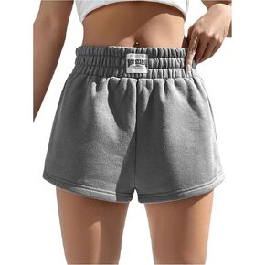 SOLY HUX Women's Sweat Shorts Letter Patched Elastic Waist Wide Leg Casual Shorts