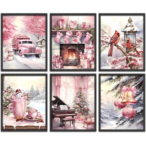 Winter Decor Gallery Wall Art Prints,Nature Wall Art Prints,Deer Print Reindeer Print,Christmas Wall Decor With Winter Snowy Forest Scene ，Xmas Party Winter Cottage Artworks Set of 6(8"x10"Unframed)