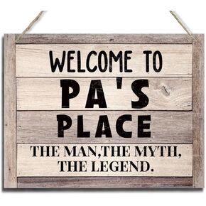 Rustic Sign, Father's Day Gift, Dad's Gift, Grandpa's Gift, Decor Hanging Wood Signs, Printed Wood Wall Art Sign, Welcome To Gramps' Place, The Man, The Myth, The Legend, Vintage Sign Gift for Grandpa