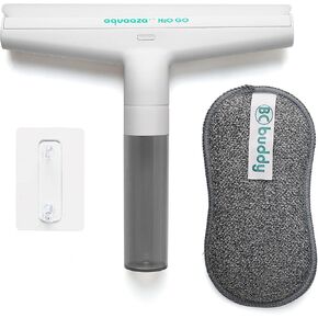 H2O GO Squeegee Kit - Multi-Surface Window Cleaner Squeegee with Water Catcher, Dual-Action Sponge, Ideal for Shower Glass Doors, Window Condensation, Mirrors - Includes Hook for Easy Storage
