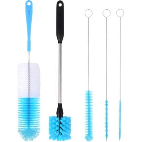 5pcs Water Bottle Brush Cleaner Set, with Straw Cleaner Brush, Long Handle Water Bottle Scrubbing Brush with Replacement Brush Head for Narrow Neck Bottles,Coffee Mugs,Tumblers,Straws