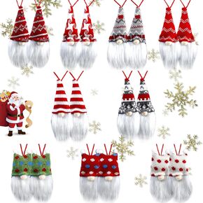 9 PCS Christmas's Hanging Gnomes Ornaments, Plush Gnomes Beard Ornaments Handmade Scandinavian Santa Elves Hanging Home Decorations Christmas Holiday Decorations