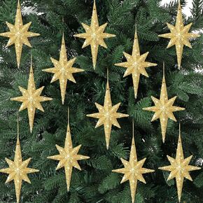 12 Pcs Christmas Bethlehem Star Ornament 4.72 x 2.95 Inch Star of Bethlehem Christmas Tree Topper Christmas Glitter Star Ornament Plastic Nativity Stars Hanging Decor Accessories(Silver)
