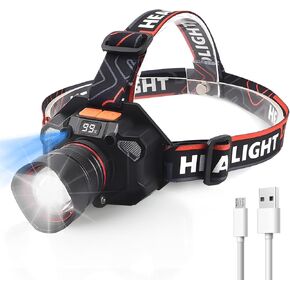 Headlamp Rechargeable, 100000 High Lumens Super Bright Head Lights with Red Mode,180°Adjustable Headband Lights for Forehead,IPX4 Waterproof Zoomable Head Lamp for Outdoor Hiking Camping Hunting