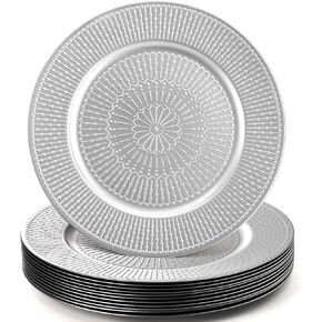 DEAYOU 12 Pack Silver Charger Plate, 13-inch Beaded Chargers Plates, Charger Platters for Wedding, Party, Event, Holiday