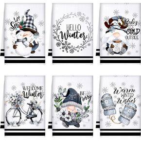 Preboun 6 Pcs Christmas Kitchen Towels Buffalo Check Plaid Dish Towels Winter Hand Towels Farmhouse Tea Towels Housewarming Gifts for Xmas Holiday Home Kitchen Decor