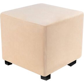 DUJUIKE Ottoman Covers Slipcover Velvet Square Ottoman Covers Protector for Footrest Foot Stool Stretch Bella Velvet with Elastic Bottom (Length & Width:13-18", Height:15-18", Camel)