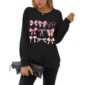 Cute Bow Graphic Sweatshirts for Women Coquette Aesthetic Womens Crewneck Sweatshirt Long Sleeve Kawaii Pullover