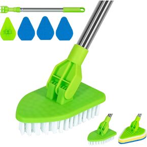 Shower Bathtub Tub & Tile Scrubber Cleaning Brush with Long Handle 46'' - 2 in 1 Scrub Brush Extendable Floor Brush with 3 Sponge & 1 Stiff Bristles Brush for Bathroom Toilet Kitchen Wall
