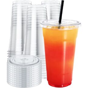 75 Sets 24 oz Plastic Cups With Lids - Clear Disposable Drinking Cups for Iced Coffee, Smoothie, Milkshake, Cold Drinks, Party
