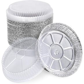 Fit Meal Prep 45 pack 9" Round Aluminum Foil Pans with Clear Dome Lids, Pie Tins Disposable 9 inch with Lids, Take Out Containers, Freezer Oven Safe Aluminum Baking Pans for Storing, Cooking, Storage
