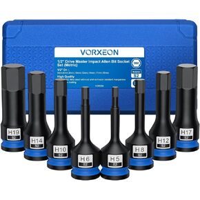 10Pcs 1/2" Drive Metric Impact Allen Hex Bit Socket Set 42CRMO with Storage Case 5mm 6mm 8mm 10mm 12mm 14mm 16mm 17mm 18mm 19mm