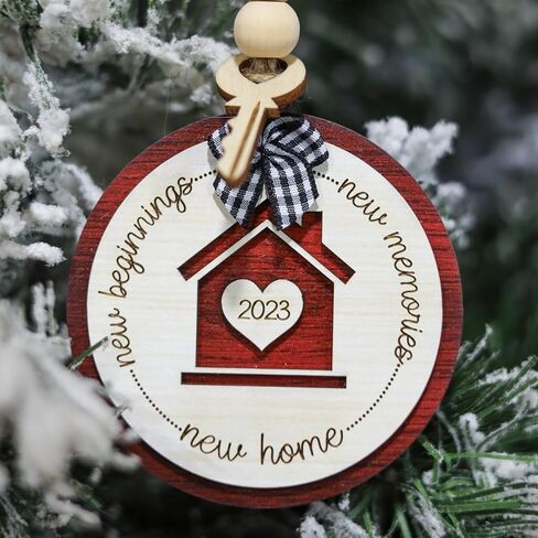 New Beginnings New Memories New Home 2024 Wooden Ornament - Family House Warming Gifts New House Ideas, Our First Christmas New House Engraved Ornaments, 1st Xmas Couple Newlywed Just Married Wedding in Saudi Arabia