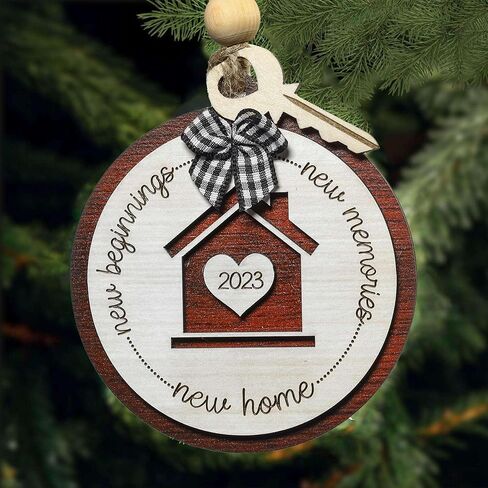 New Beginnings New Memories New Home 2024 Wooden Ornament - Family House Warming Gifts New House Ideas, Our First Christmas New House Engraved Ornaments, 1st Xmas Couple Newlywed Just Married Wedding in Saudi Arabia