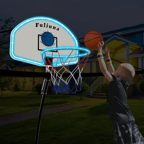 Trampoline Basketball Hoop, Easy to Install Basketball Hoop for Trampoline with Mini Ball and Pump, Basketball Hoop with Protective Net Fit for 25mm Straight Pole and Curved Pole Trampoline in Saudi Arabia