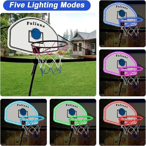 Trampoline Basketball Hoop, Easy to Install Basketball Hoop for Trampoline with Mini Ball and Pump, Basketball Hoop with Protective Net Fit for 25mm Straight Pole and Curved Pole Trampoline in Saudi Arabia