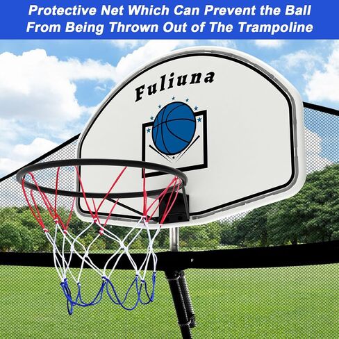 Trampoline Basketball Hoop, Easy to Install Basketball Hoop for Trampoline with Mini Ball and Pump, Basketball Hoop with Protective Net Fit for 25mm Straight Pole and Curved Pole Trampoline in Saudi Arabia
