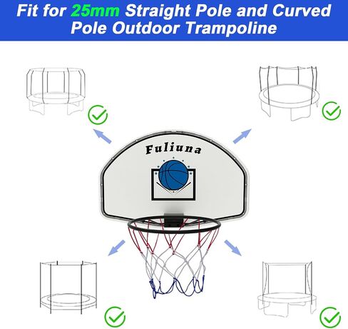 Trampoline Basketball Hoop, Easy to Install Basketball Hoop for Trampoline with Mini Ball and Pump, Basketball Hoop with Protective Net Fit for 25mm Straight Pole and Curved Pole Trampoline in Saudi Arabia